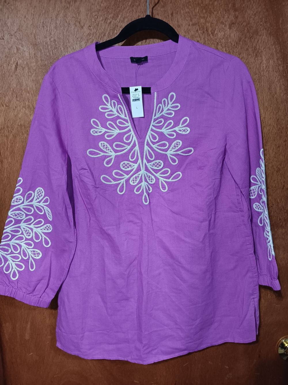 Talbots Pink Embroidered Split-Neck Tunic